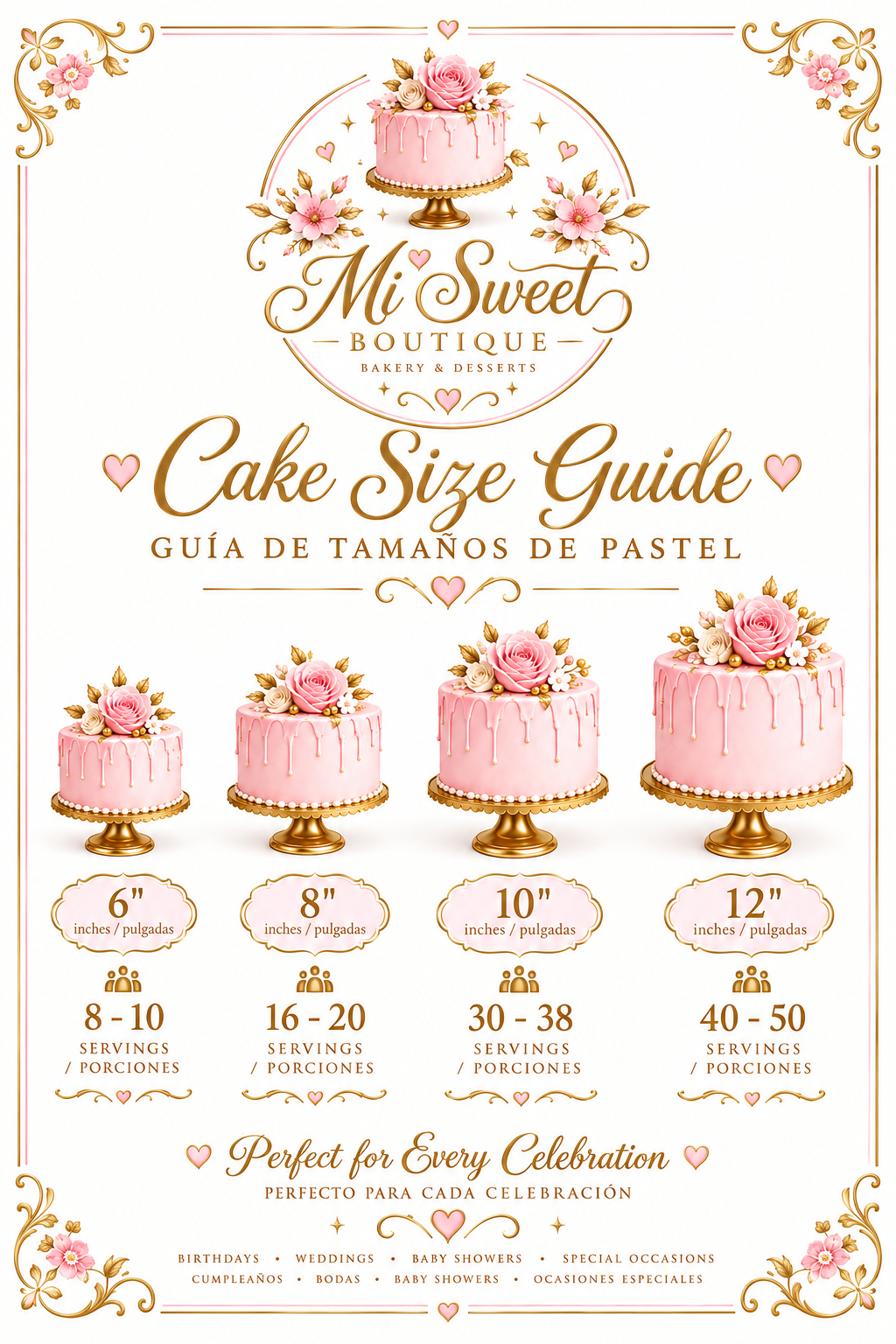 Guía de tamaños de pasteles - Mi Sweet Boutique