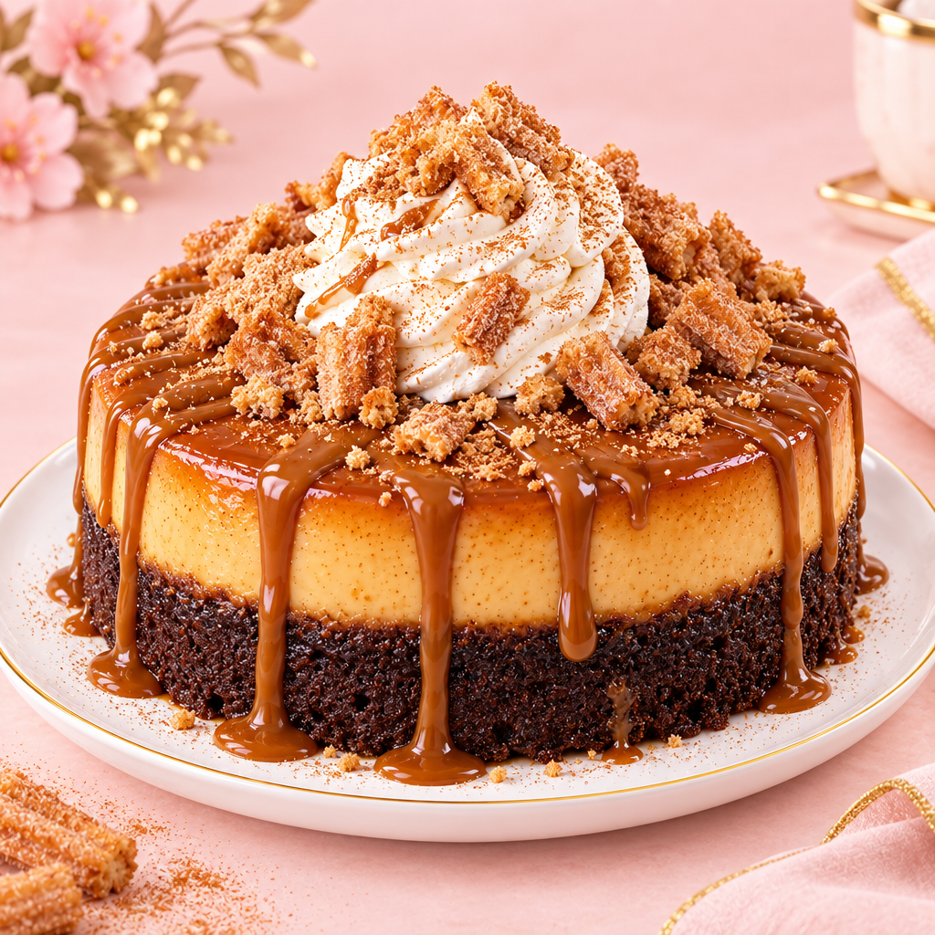 Chocoflan 10 pulgadas con chantilly, dulce de leche y churro - Mi Sweet Boutique