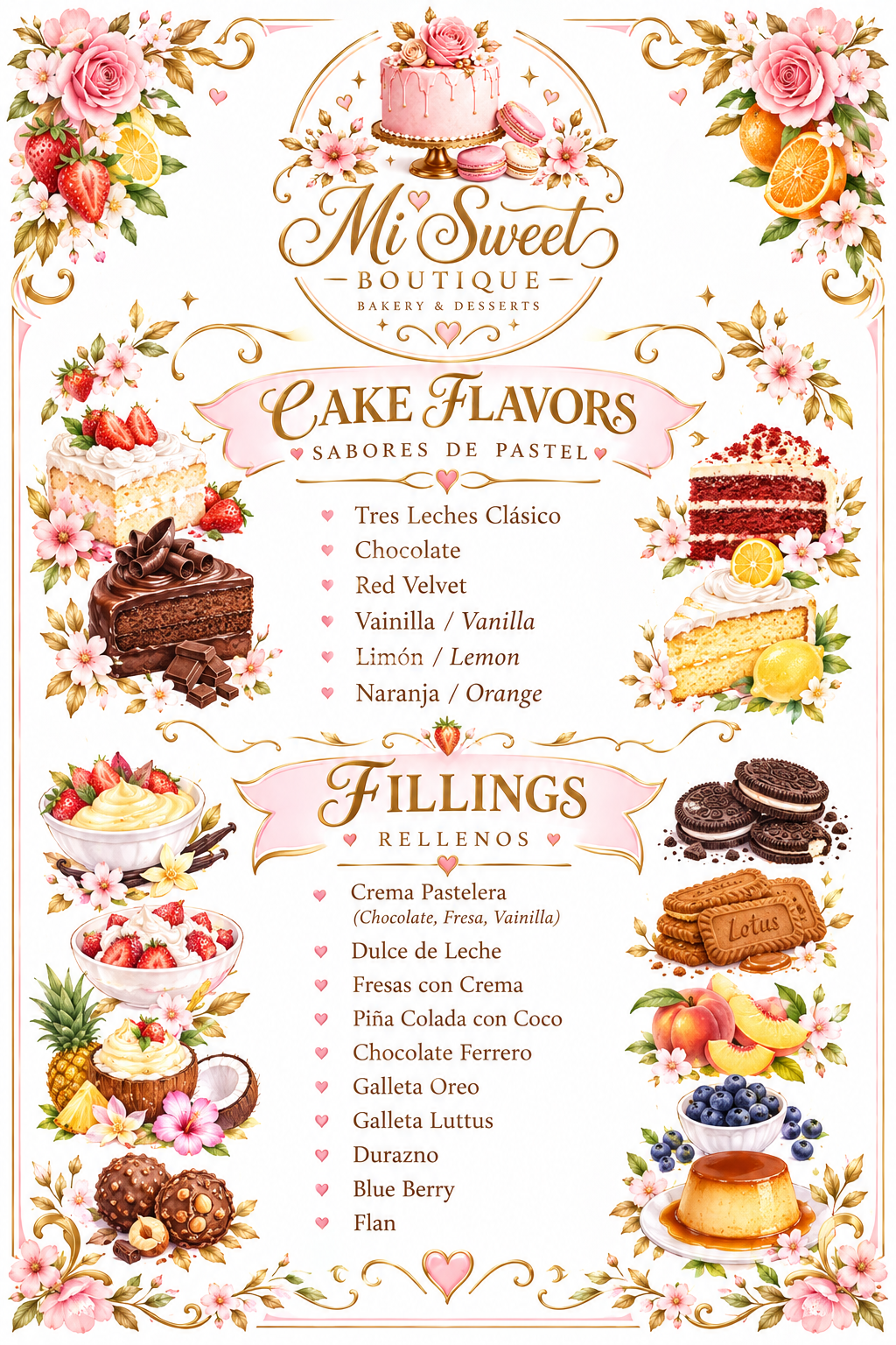 Sabores y rellenos con ilustraciones - Mi Sweet Boutique